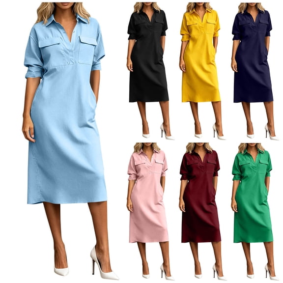 YuXingFu Mini Dress for Women Maxi Short Sleeve Plus Size Womens Dress Crew Neck for Spring Long Casual Summer Yellow S