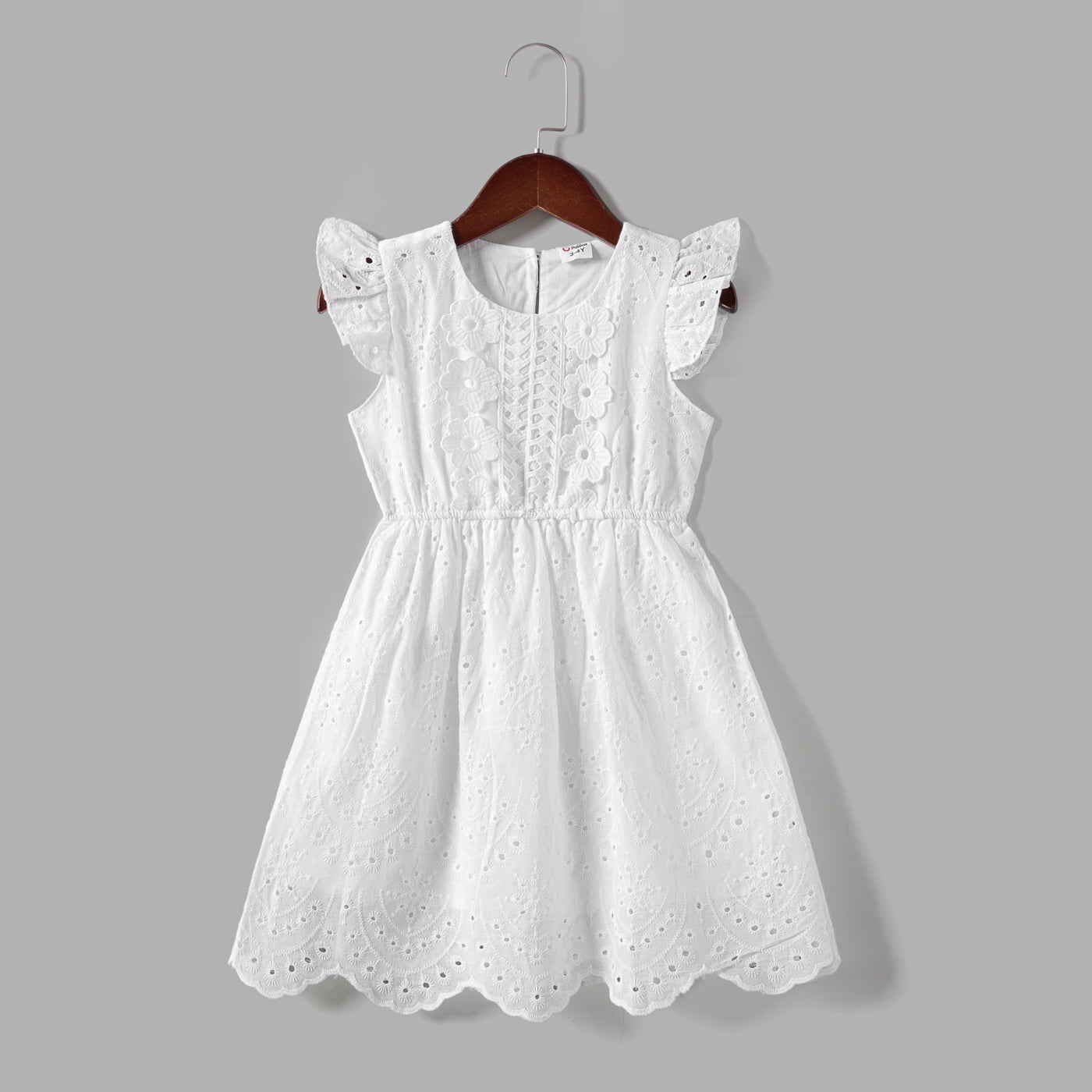 All Over Floral Embroidered White Short-sleeve Dress for Mom and Me