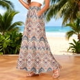 thumbnail image 2 of LWavelet Women Striped Print Maxi Skirt Elastic Waist With Pockets Casual Long Skirt Coffee XL, 2 of 5