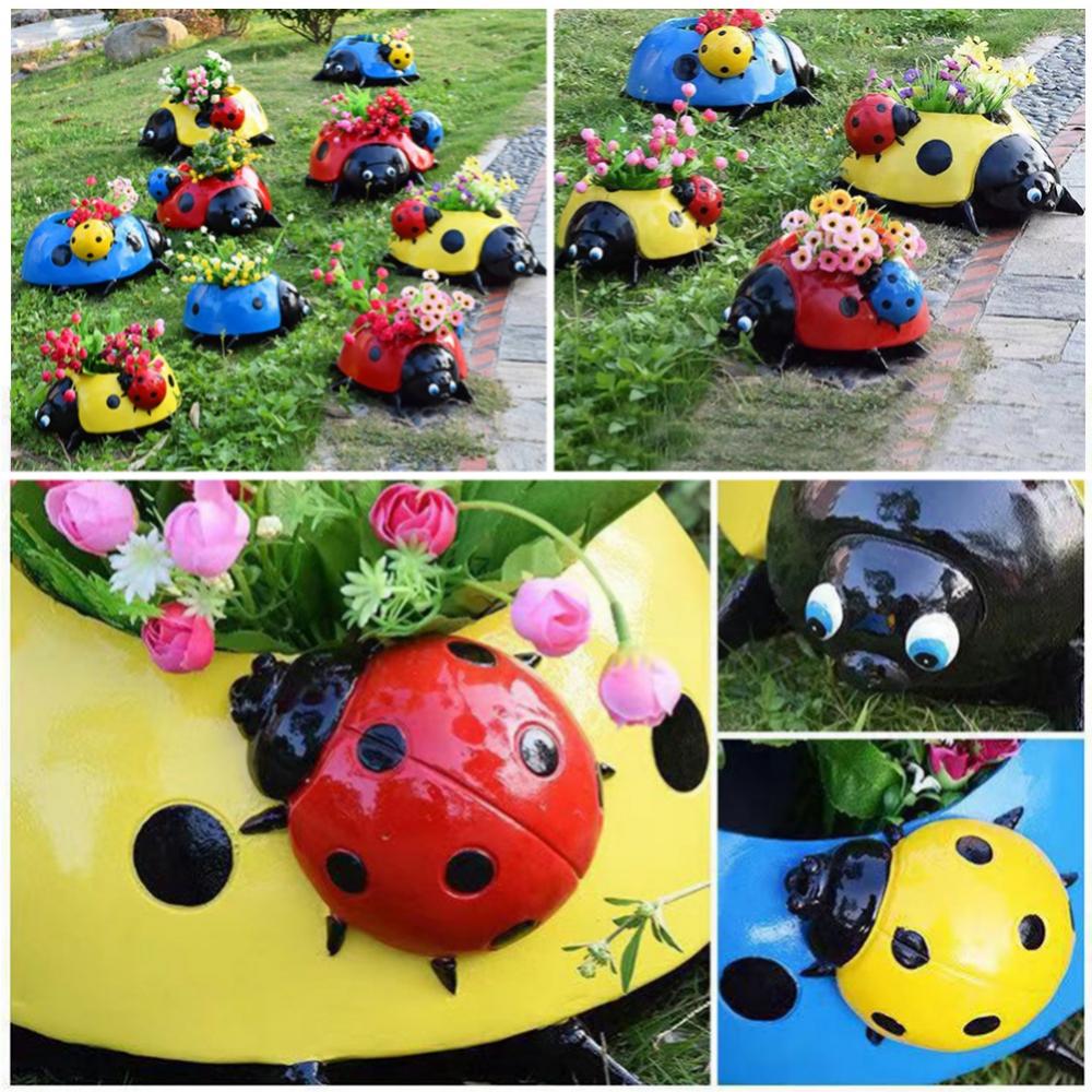 Resin Ladybugs Flower Pot Garden Decorations, Simulation Animal Ladybugs Flower Pot,Outdoor and Garden Decor Patio Yard Planter Flower Pot Indoor or Outdoor Decorations (Yellow) - image 3 of 7
