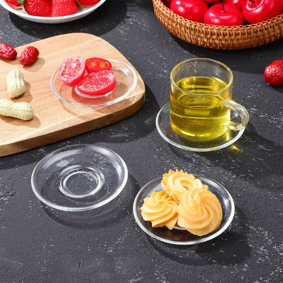 UEETEK Glass Saucers Plates Tea Saucer Transparent 4Pcs