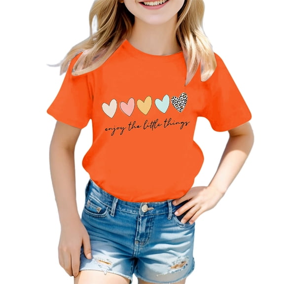 WAYUTE Girls T Shirts Adorable Graphic Print Round Neck Short Sleeve Tee T Shirt Kids Loose Cute Casual Outdoor