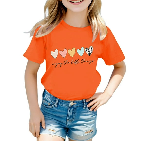 Girls Tops Tees & Shirts Product Title Playful Graphic Print Round Neck Short Sleeve Tee for girls casual summer breathable blend cute everyday top