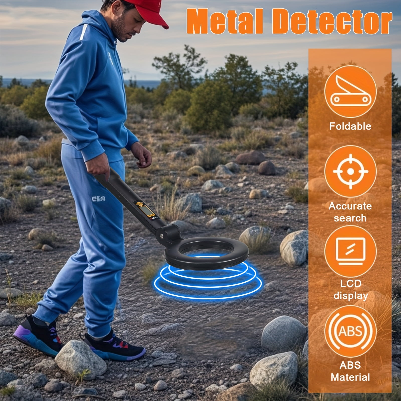 Portable Foldable Metal Detector with LCD, 3 Detection Modes for Coins, Gold & Jewelry