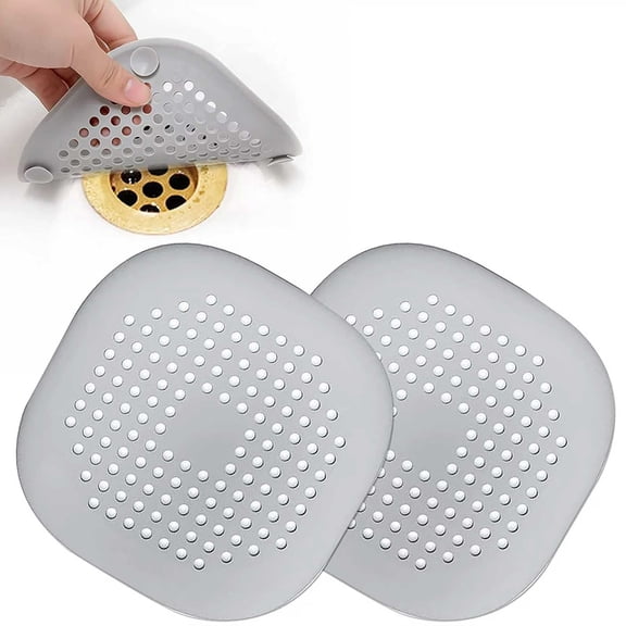 2 Pack Hair Catcher, Square Hair Drain Cover for Shower Silicone Hair Stopper with Suction Cup, Easy to Install Suit for Bathroom, Bathtub,Kitchen,Grey