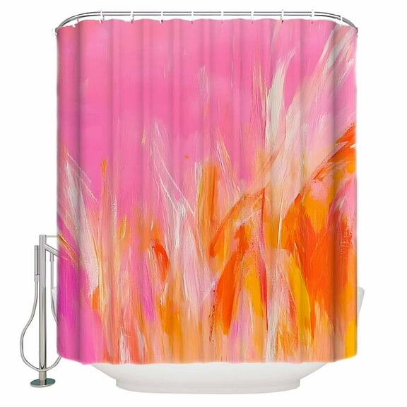 Pink Orange Shower Curtain, 48" x 72", Abstract Modern Minimalist Smear Art Waterproof Bathroom Curtain Washable Shower Curtain Set with 12 Hooks