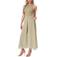 thumbnail image 4 of INSPIRAR CHIC Mono Elegante de Mujer con Cuello Halter Sin Mangas Mono Formal de Pierna Ancha M Caqui, 4 of 6