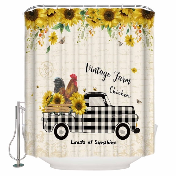 Country Kitchen Sunflowers Bathroom Shower Curtains with 12 Hooks Polyester Waterproof Shower Curtain for Stalls and Bathtubs Rustic Truck Vintage Farmhouse Decorative Bathroom Curtain 72x96 Inches