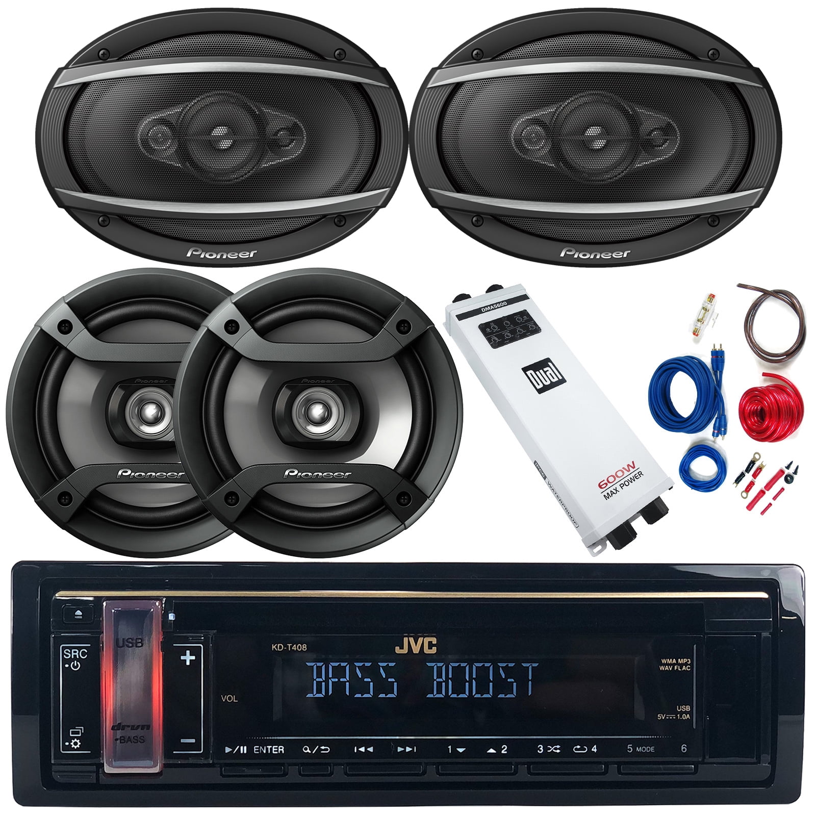 JVC Single DIN CD Player USB AUX AM/FM Radio Stereo Receiver Bundle
