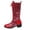 Red, variant on Women's Iridescent metallic Snake Print Mid Calf Boots Almond Toe Stacked Block Heel Long Combat Booties with Side Zipper