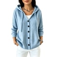 thumbnail image 3 of Sorvello Women's Hooded Knit Cardigan Sweater Button Down V Neck Drawstring Hood Solid Color Warm Fall Winter Outerwear Coat for Women Sky Blue XXL, 3 of 7