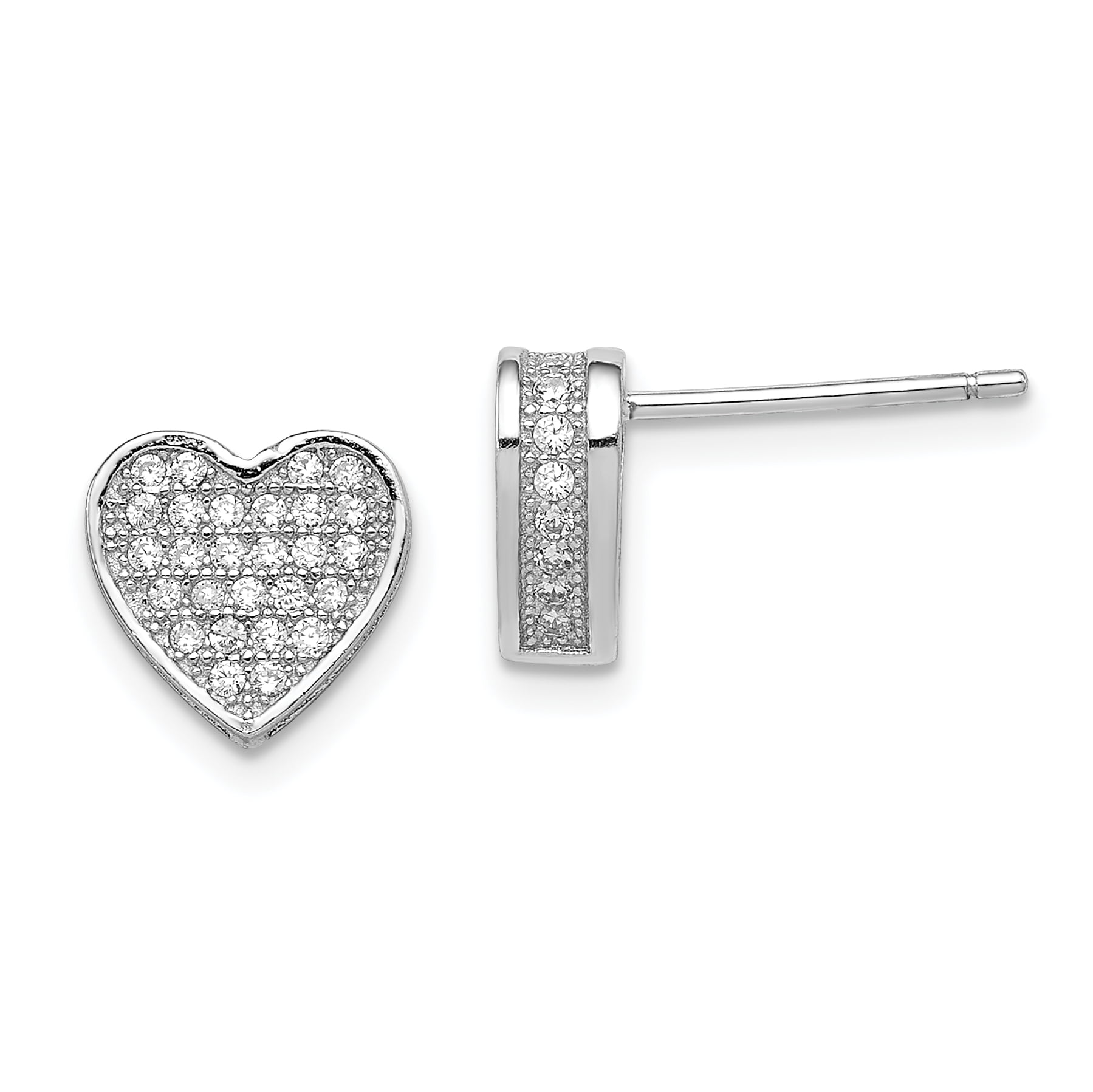 Sterling Silver Rhodium Plated CZ Heart Post Earrings Heart/Love 
