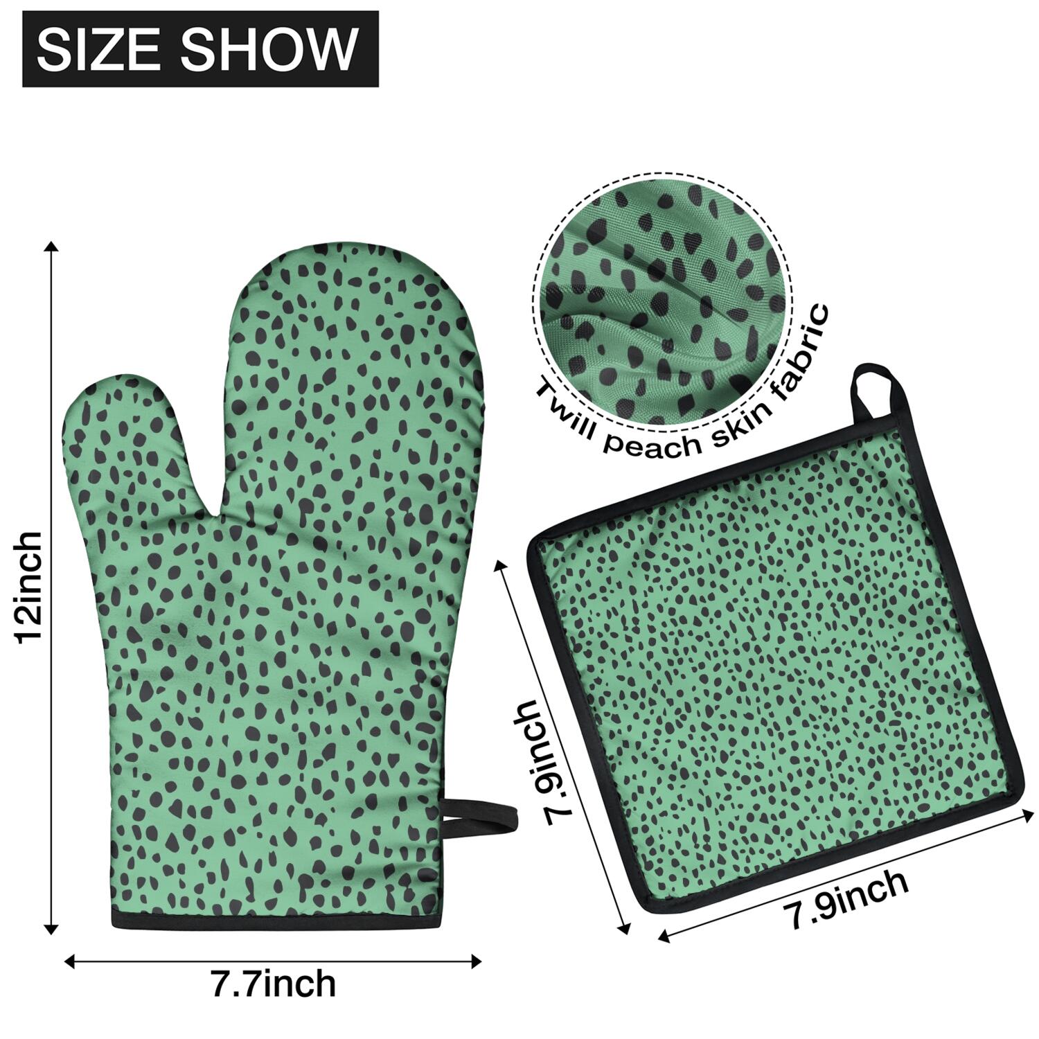 Leopard Print Oven Mitts and Pot Holders Set Of 4, Heat Resistant Kitchen Gloves with Non-Slip Grip, Hanging Loop, Soft Cotton Lining for Baking, Cooking, Grilling, Barbecue