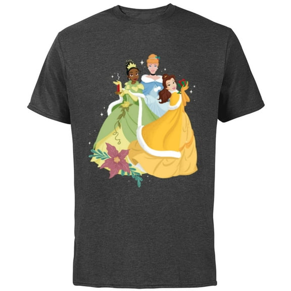 Disney Princess Tiana, Cinderella & Belle Holiday - Short Sleeve Cotton T-Shirt for Adults - Customized-Charcoal