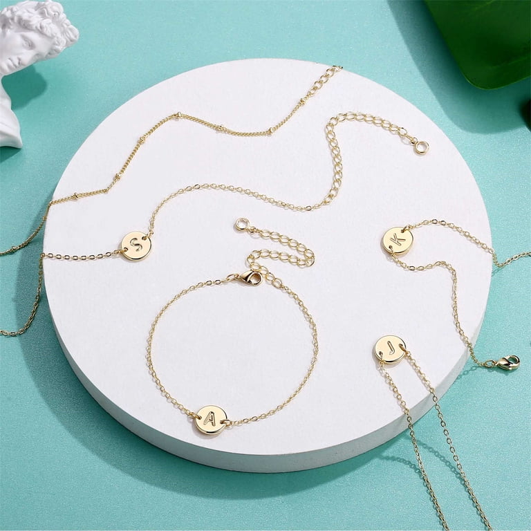 Turandoss Layered Gold Initial Disc Charm Bracelet photo 3