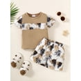 thumbnail image 2 of 6 Months Baby Boys Clothes 9 Months Boys 2PCS Summer Outfits Set Crew Neck Infant Boys Short Sleeve Top Shorts Set Brown, 2 of 6