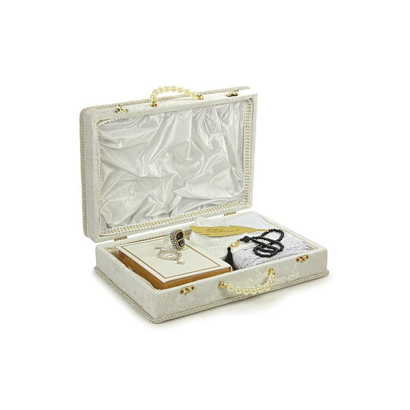 Ihvan Online Muslim Prayer Rug Gift Shawl Kufi Hat Beads Counter Box White Indoor