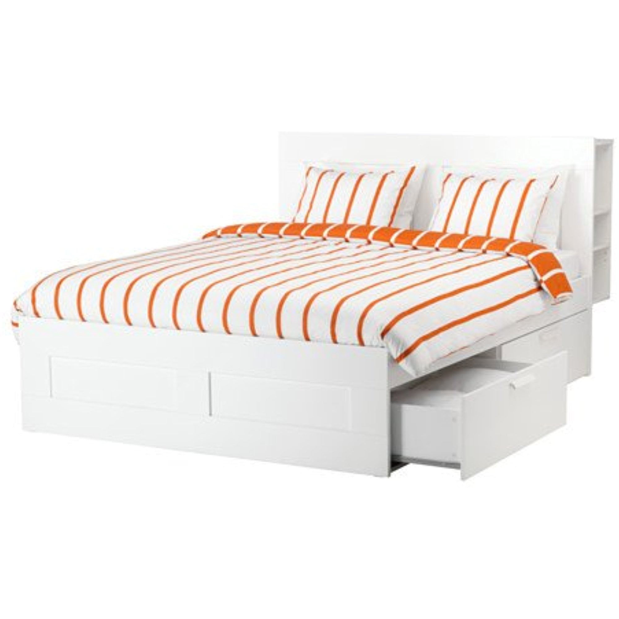 Ikea Full size Bed frame with storage & headboard, white, Luröy 