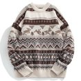 thumbnail image 2 of TFEOQRY Men's Crew Neck Vintage Sweater Striped Patterned Knit Long Sleeve Casual Pullover Fall Winter Top Beige, 2 of 8