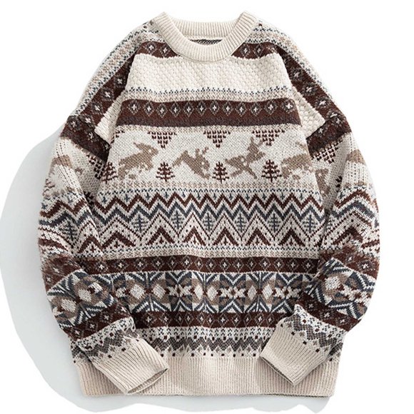 fartey Mens Sweater Knit Crew Neck Retro Graphic Top Long Sleeve Casual Loose Fall and Winter Pullover Ugly Sweater