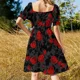 thumbnail image 5 of Vestido negro con rosas rojas vestido de manga corta vestidos largos vestido de dama de honor vestido de noche de lujo para mujer, 5 of 7