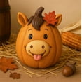 thumbnail image 6 of Farm Animal Pumpkin Figurines, Halloween Resin Farm Animal Pumpkin Statue, Cute Barnyard Animals Designs Home Decoration, for Halloween Harvest Season Thanksgiving Autumn Ornament (Horse), 6 of 9