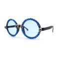 thumbnail image 2 of Rhinestone Death Metal Skull Trim Round Circle Lens Plastic Sunglasses Black Blue, 2 of 4