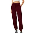 thumbnail image 2 of Gmluru Women's Wide Leg Pants Solid-Color Casual Sporty Style Pocket Elastic Waist Drawstring Comfortable Sweatpants Trousers Business Work Casual Pants Wine S-2XL, 2 of 9