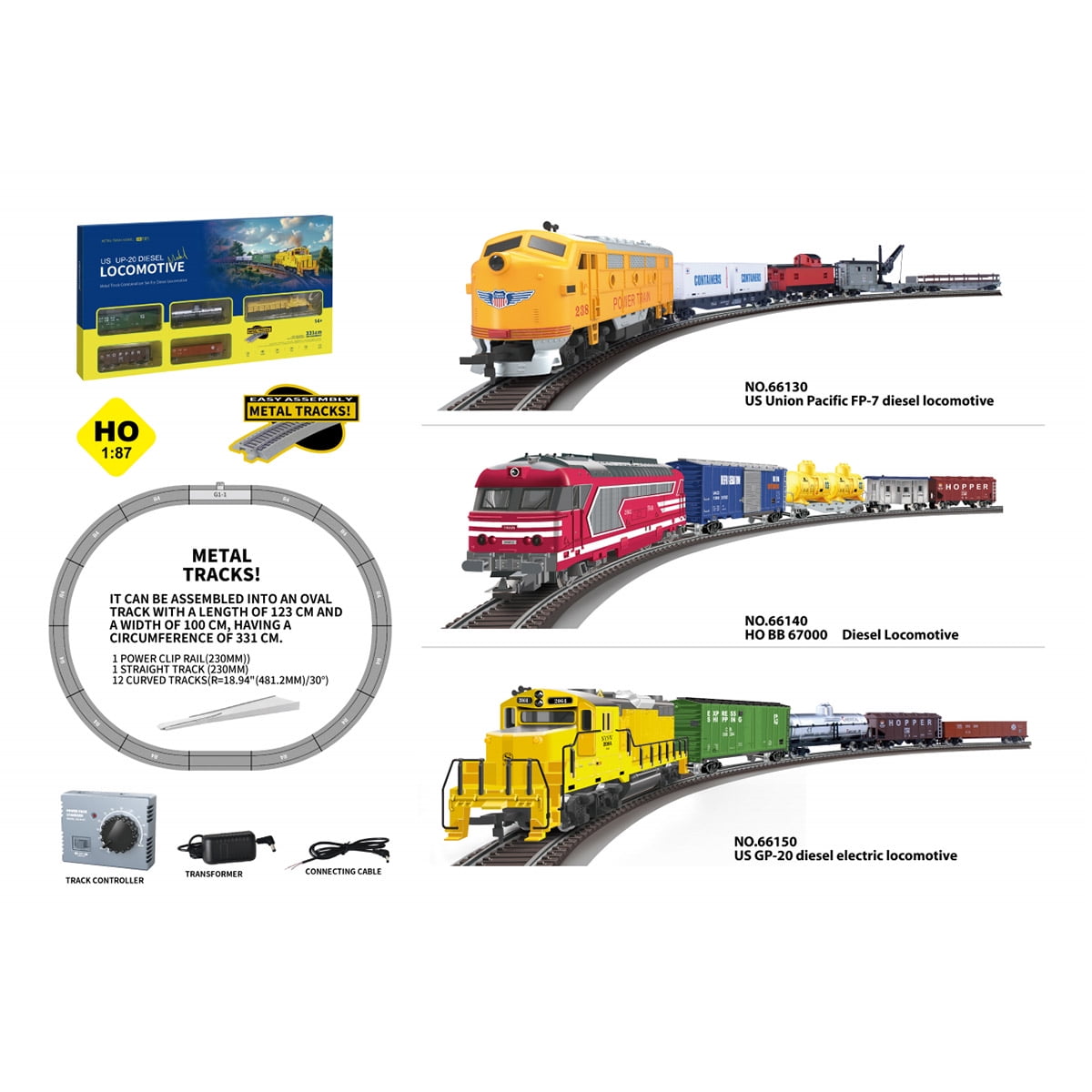 1/87 HO Scale US Union Pacific FF-7 Diesel Locomotive Metal Track Model Train Set Gift for Enthusiast