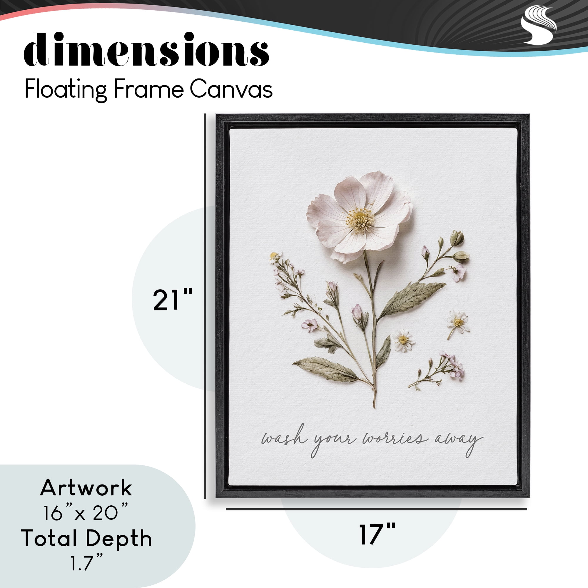 Pressed Flower Wash Worries Away Black Framed Floater Canvas Wall Art, design by Lettered and Lined