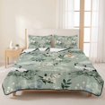 thumbnail image 3 of Quilts Twin Size Bedding Set, White Crane Lightweight Quilted Comforter, Japanese Chery Blossom Green Pine Needles Leaves Soft Bedspread Coverlet with Pillow Covers for All Season, 68" x 86", 3 of 9