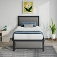 thumbnail image 2 of VECELO Set of 2 Metal Bed Frame, Twin Size Platform Bed Frame with Nailhead Upholstered Headboard, No Box Spring Needed, Gray, 2 of 7