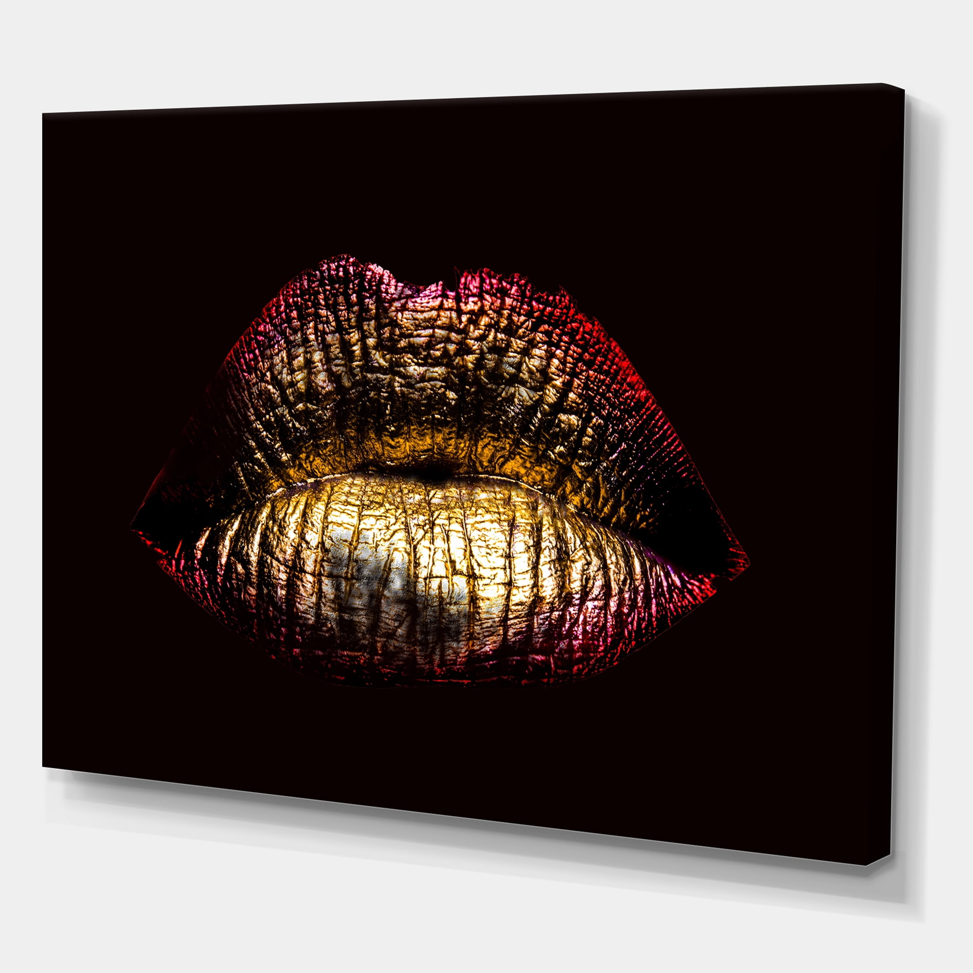 Sexy Golden Metallized Woman Lips IV 12 in x 8 in Photography Canvas Art Print, by Designart