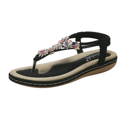 

Wmkox8yii Women s Shoes Low-heeled Slippers Casual Comfortable Soft Sole Wear-resistant Sandals Beach Crystal Flowers Bohemian Flip Flops