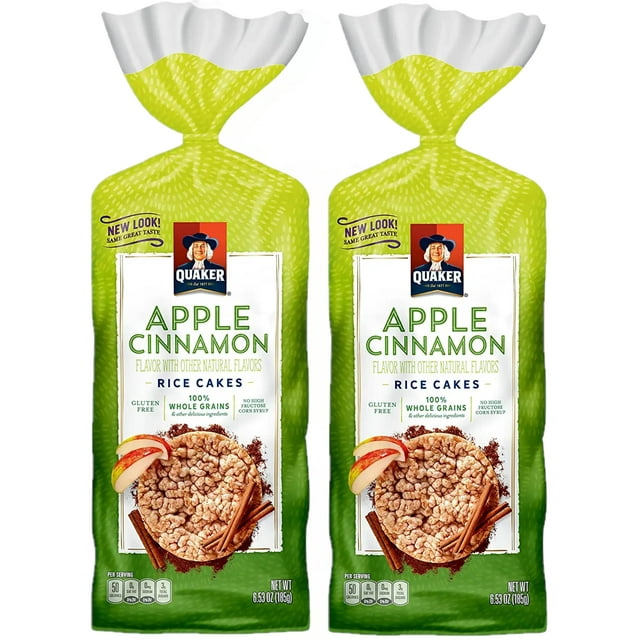 Quaker Rice Cakes, Apple Cinnamon, 6.53oz Bags, Pack of 2