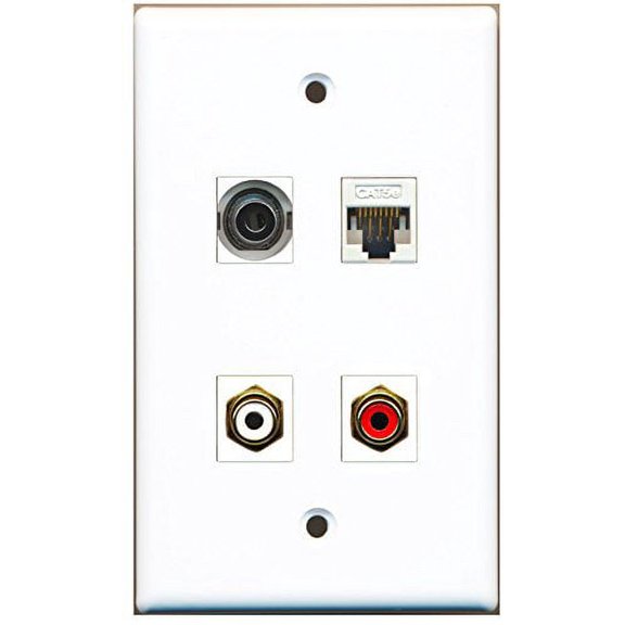 RiteAV - 1 Port RCA Red 1 Port RCA White 1 Port 3.5mm 1 Port Cat5e Ethernet White Wall Plate