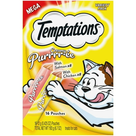 UPC: 0023100141909 | Temptations Creamy Puree With Chicken And Salmon Lickable Squeezable Cat Treats Variety Pack 16-Pack Of 12G Pouches
