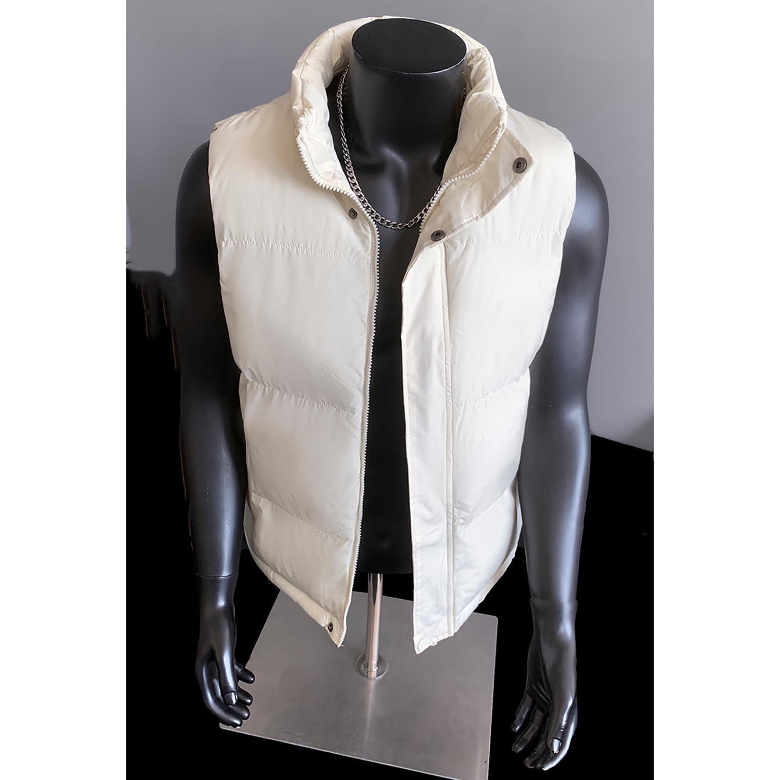 Zedker Men’s Down Puffer Vest with Zipper Pockets Lightweight Packable Full Zip Up Running Warm Sleeveless Jacket with Pockets Khaki XL