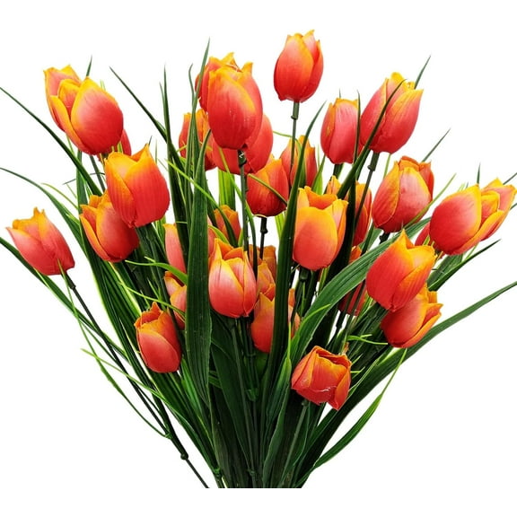 Morttic 8 Pcs Tulips Artificial Flowers for Outdoors, Fake Plants Faux Plastic Silk Floral Arrangement for Home Indoor Outside Table Vase Garden Spring Decor