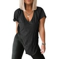 thumbnail image 3 of Women Deep V Neck Short Sleeve Side Slit Oversized T Shirts Tunic Top, 3 of 5