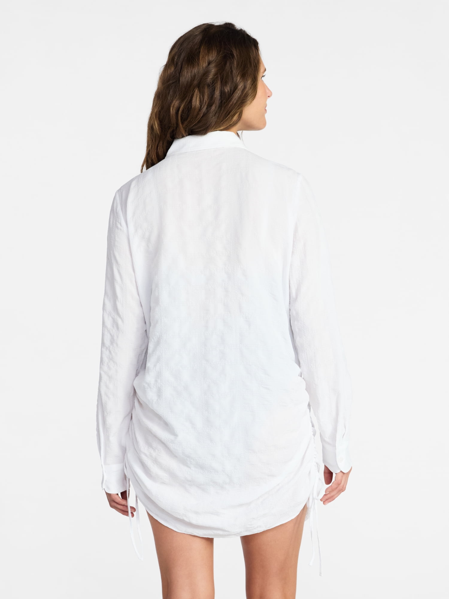 Time and Tru Women's and Women's Plus Size Essentials Convertible Button Down Shirt Coverup, Sizes XS-3X