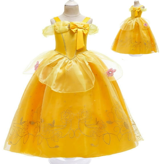 Girls Belle Costume Princess Dress Off Shoulder Dress with Accessories