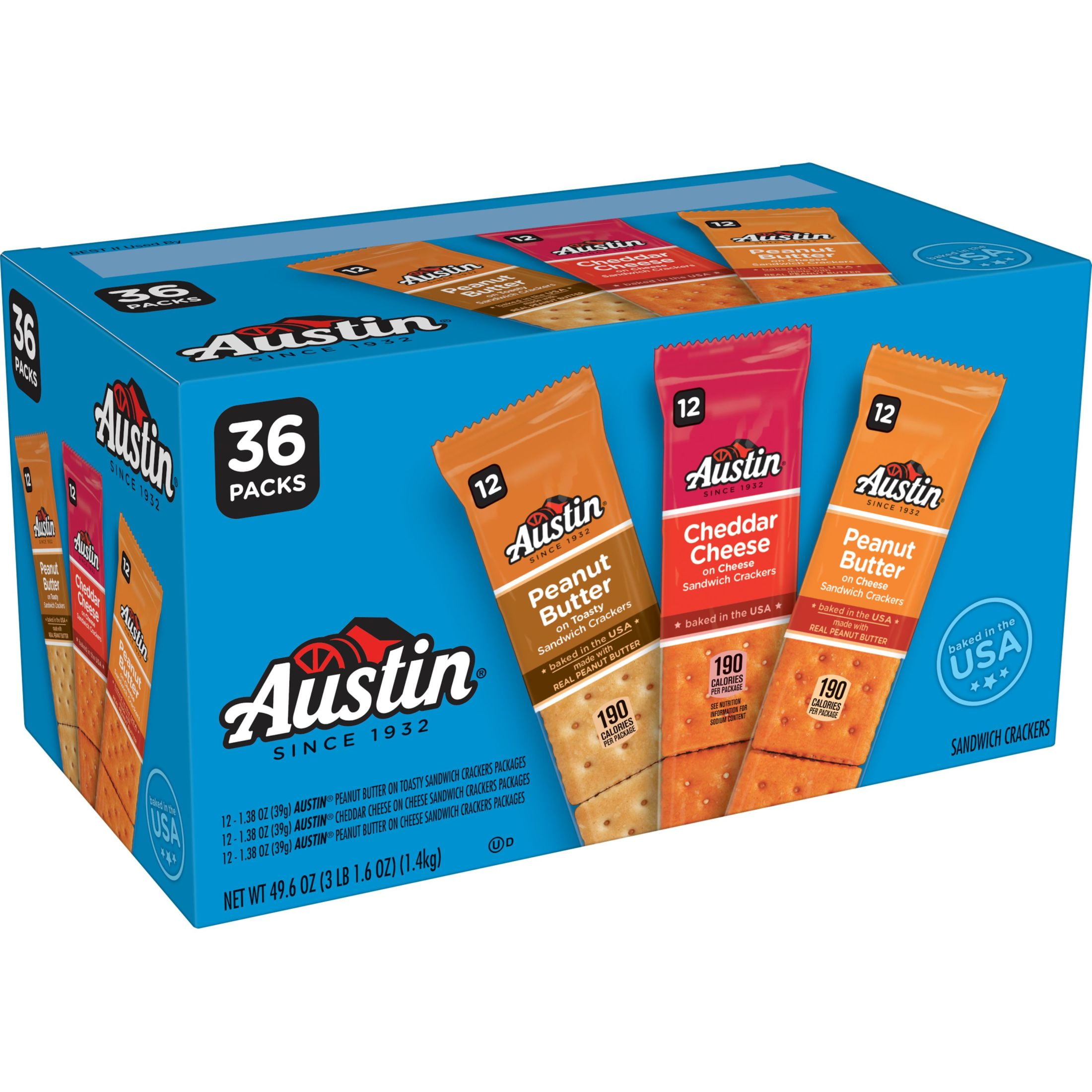 Austin Variety Pack Sandwich Crackers, 49.6 oz, 36 Count