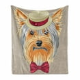 thumbnail image 1 of Yorkie Soft Flannel Fleece Throw Blanket, Hipster Yorkie with Straw Boater and Bow Tie Hand Drawn Gentleman Dog, Cozy Plush for Indoor and Outdoor Use, 50" x 60", Apricot Multicolor, by Ambesonne, 1 of 6