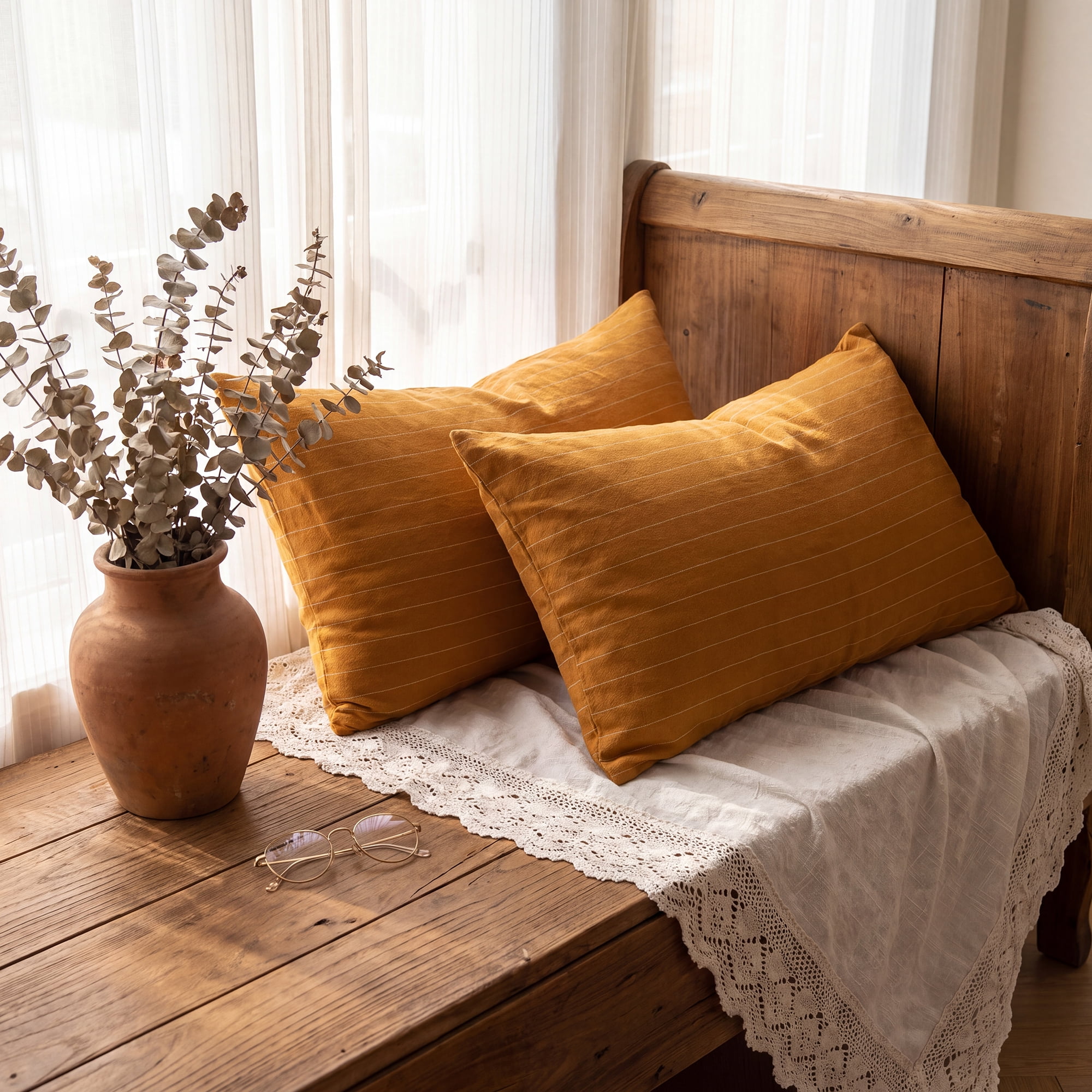 Unique Bargains 2 Pack Fine Stripe Throw Pillow Covers Cotton Blend Cases Khaki 20"x12"