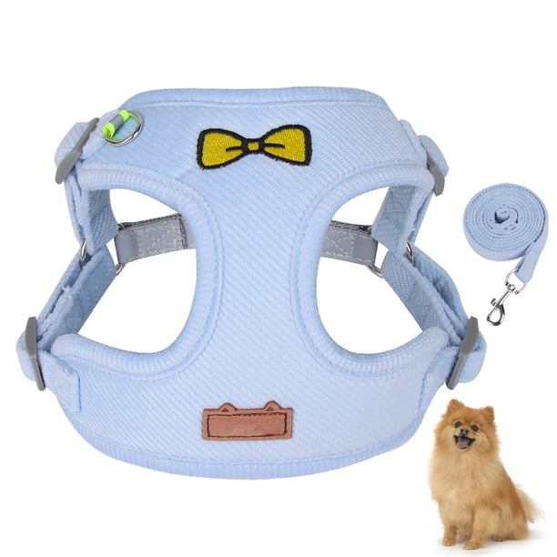 Juego de correa para arnés para perros con diseño reflectante ajustable, arnés para perros sin tirones para caminar, hacer senderismo y entrenar(azul)
