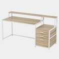 thumbnail image 5 of Demi Bonn Modern L Shaped Gaming Desk, 63" Ergonomic Office Corner Executive Desk with Drawers and Monitor Stand for Home Office, Beige, 5 of 5