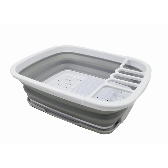 SAMMART 8L (2.11Gallons) Collapsible Dish Drainer with Drainer Board - Foldable Drying Rack Set - Portable Dinnerware Organizer - Space Saving Kitchen Storage Tray