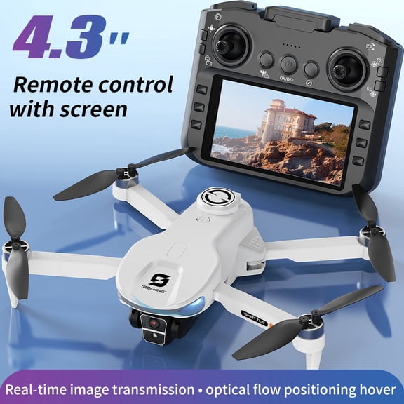 Drone with HD Dual Camera for Beginners, Large Remote Screen & Body LCD Display, Brushless Motors, Optical Flow Stability