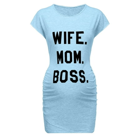 

FRSASU Women Plus Size Clearance Women Pregnant Short Sleeve Pregnant Maternity Dress Solid Print Skirt